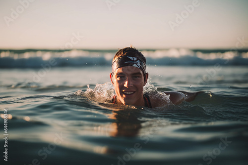 man swim in the middle of the sea