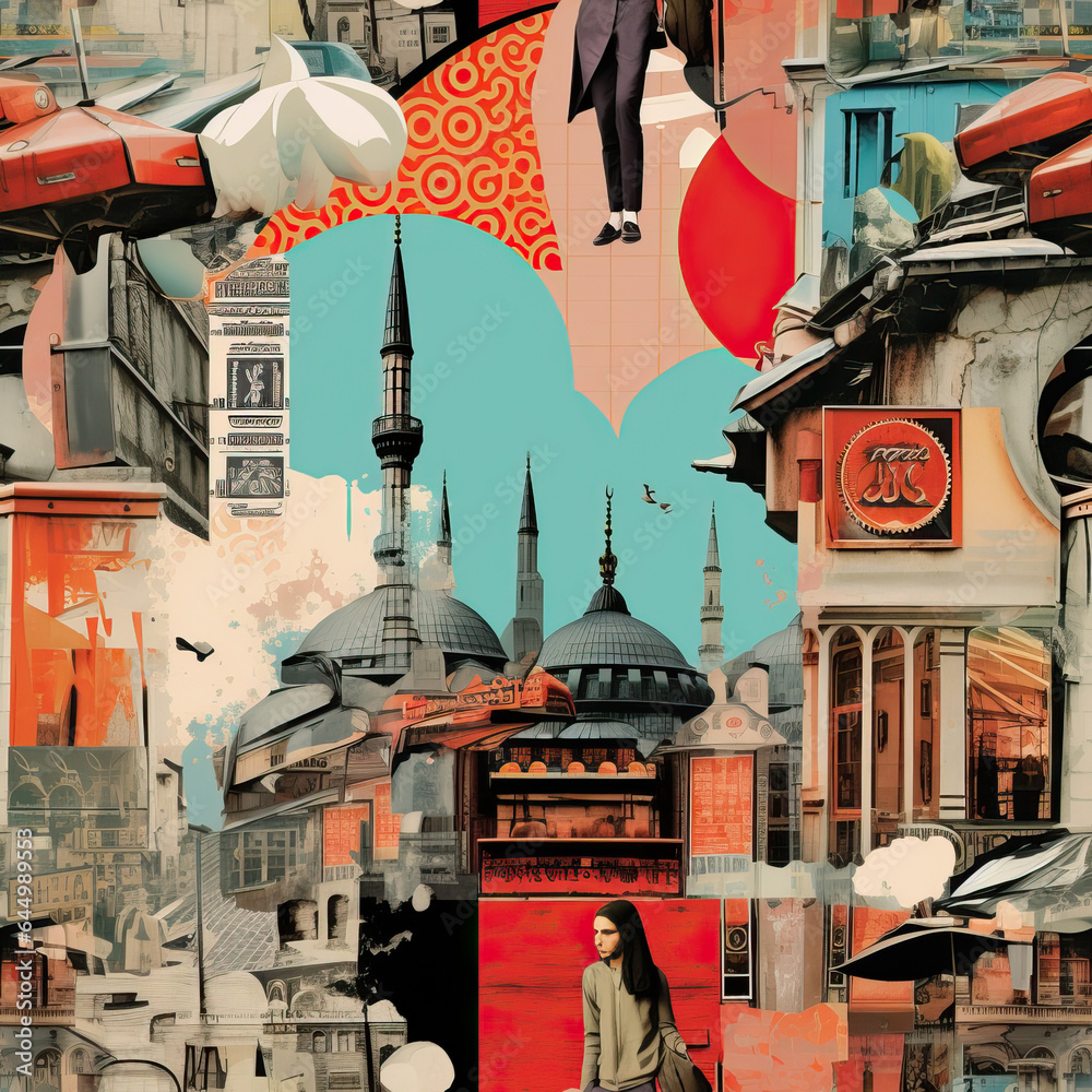 Fototapeta premium Turkey Istanbul art collage repeat pattern