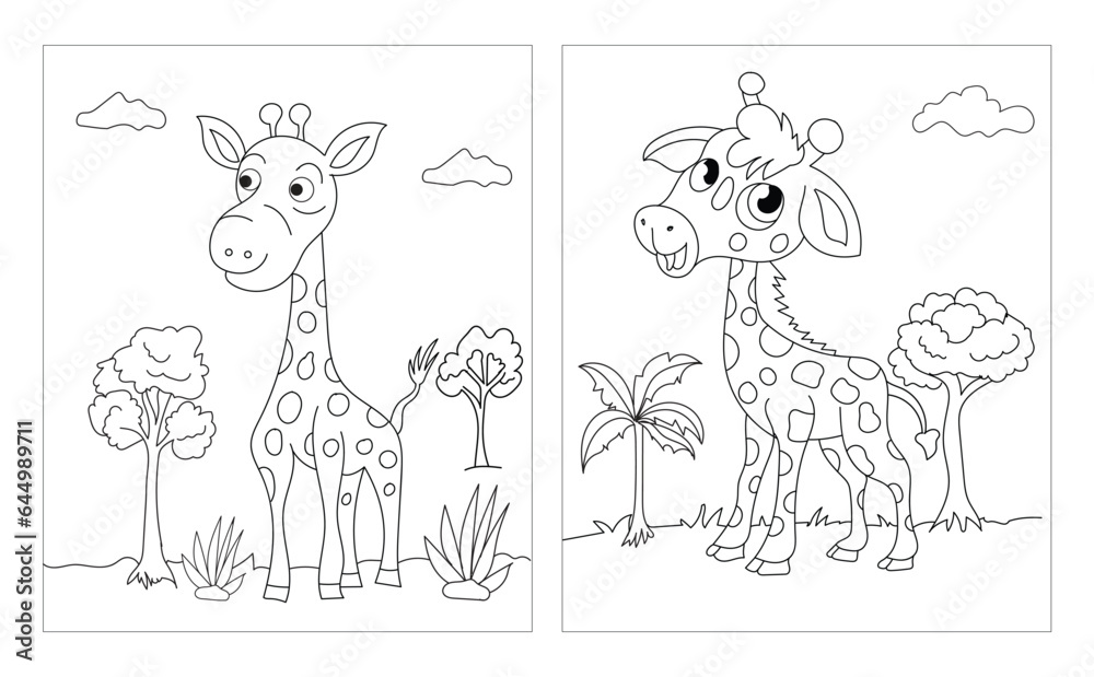 Obraz premium Giraffe cartoon characters isolated on white background. For kids coloring book.