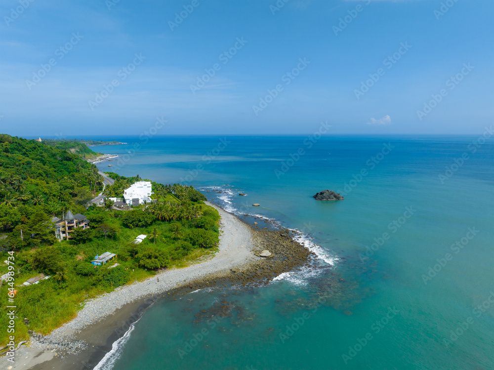 Top view of Taitung sea coastline in Taiwan