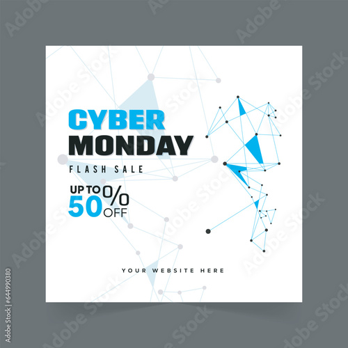 Realistic Cyber Monday 50 Percent Discount Social Media Post Template in White Background