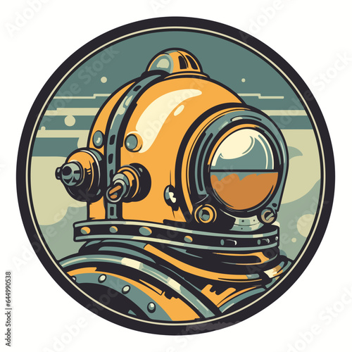 vintage retro scuba diving helmet logo badge outdoor sport vector illustration