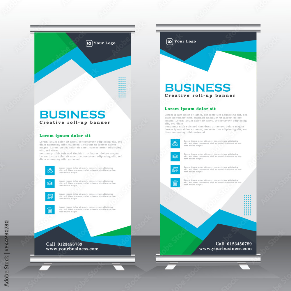 Roll up banner template, vertical template design, standees, x-banner and pull up, advertising. vector illustration Roll up banner template, vertical template design, standees, x-banner and pull up, advertising. vector illustration