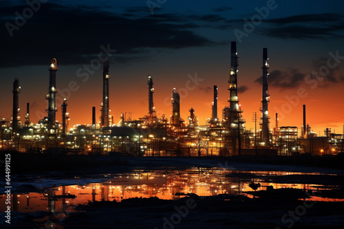 a view of oil refinery during night, industrial concept