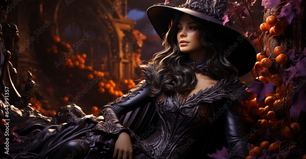 Young woman dressed in a witch costume, on Halloween. Young woman dressed in a witch costume, on Halloween.