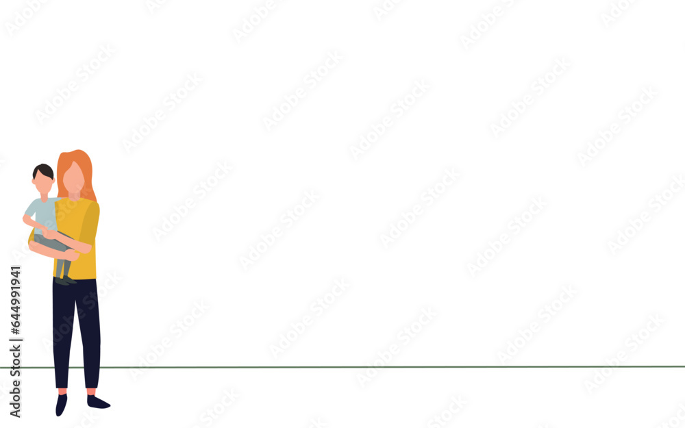 Vector illustration with flat design about a mother holding a son concept. mother's love, worried about her son. Motherhood, boy pampering. object for presentation Vector illustration with flat design about a mother holding a son concept. mother's love, worried about her son. Motherhood, boy pampering. object for presentation