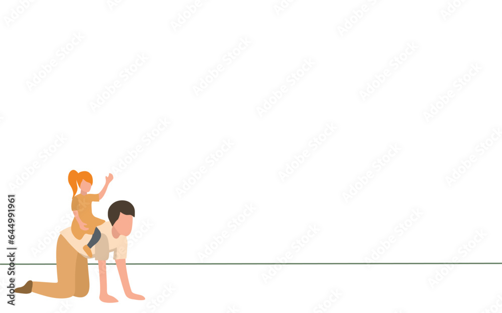 Vector illustration about a girl playing piggyback with her father. Flat design fathers playing with daughter. fatherhood, father's day, happy children day.