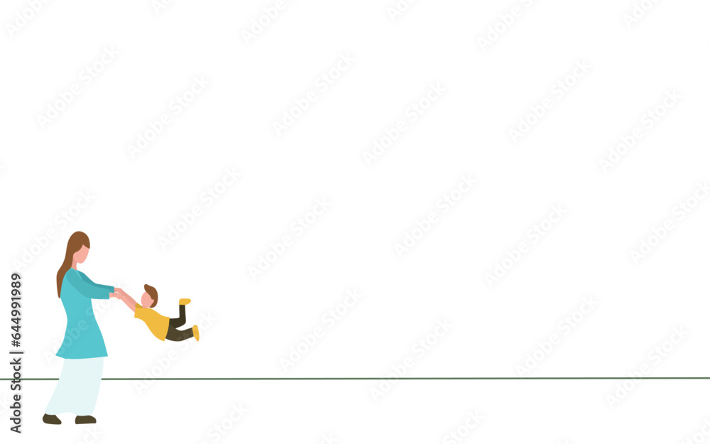 Vector illustration with flat design for presentation about mother playing with her daughter. daughter is picked up by her mother turning.Motherhood, happy mother day. Vector illustration with flat design for presentation about mother playing with her daughter. daughter is picked up by her mother turning.Motherhood, happy mother day.