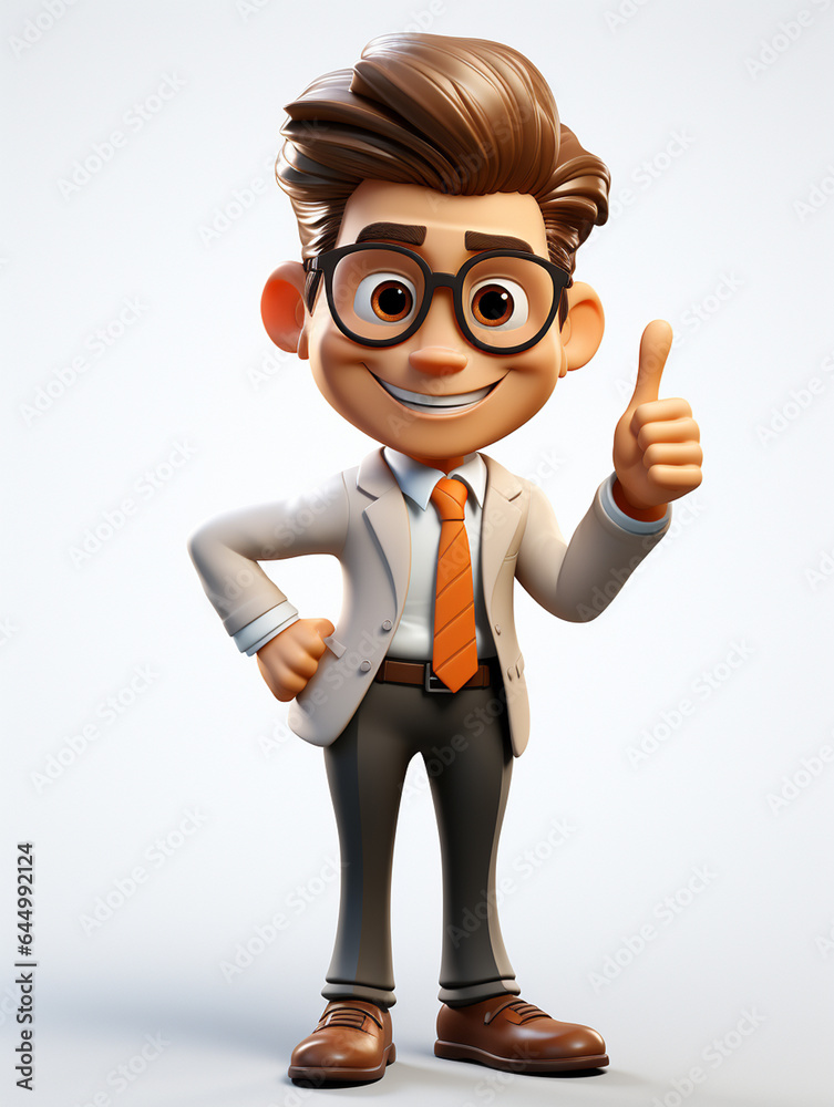 a happy 3d business man on transparent white background	