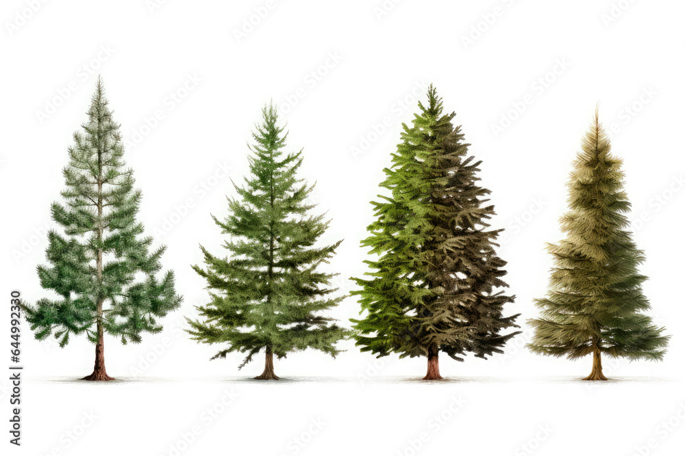 variety of christmas trees isolated on white background