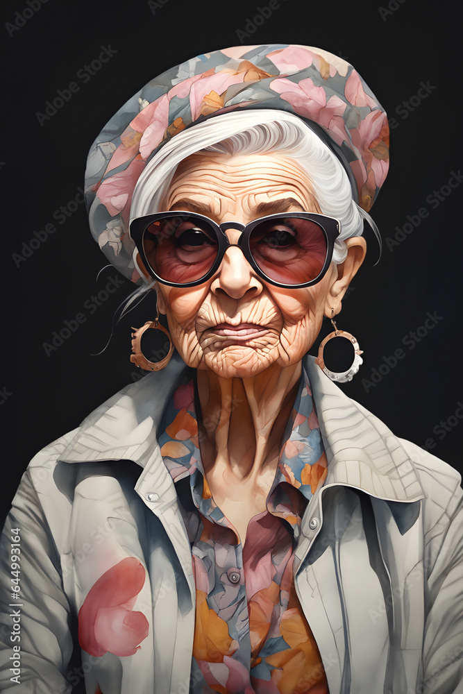 cartoon portrait of a stylish elderly woman fashionably dressed cartoon portrait of a stylish elderly woman fashionably dressed