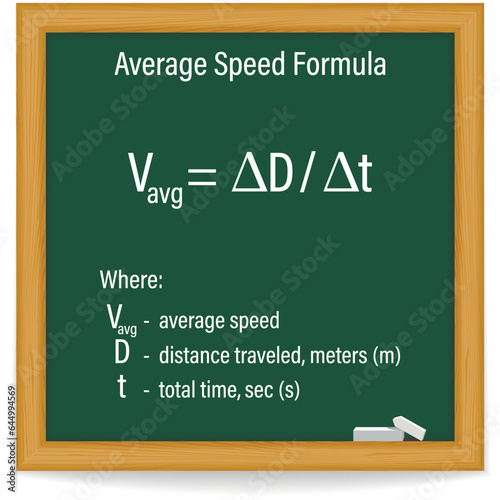 Average Speed Formula on a green chalkboard. Education. Science. Formula. Vector illustration.