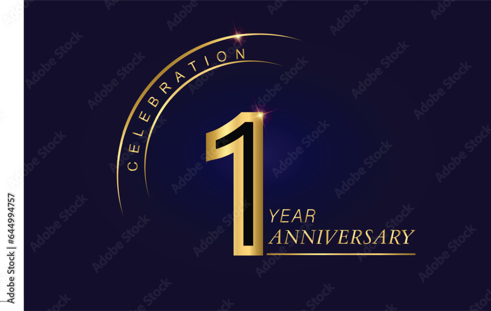 01 year anniversary vector banner template.Dark Blue Golden Royal anniversary Graphics Background.Growing Elegant Shine Spark. Luxury Premium Corporate Abstract Design