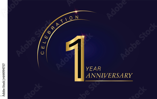01 year anniversary vector banner template.Dark Blue Golden Royal anniversary Graphics Background.Growing Elegant Shine Spark. Luxury Premium Corporate Abstract Design