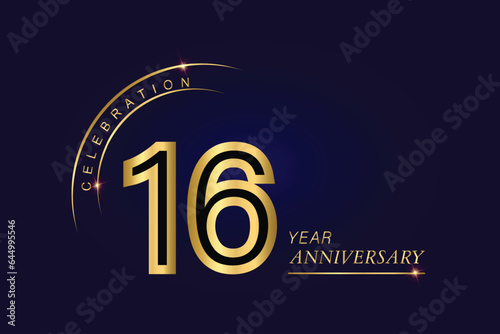 16 year anniversary vector banner template.Dark Blue Golden Royal anniversary Graphics Background.Growing Elegant Shine Spark. Luxury Premium Corporate Abstract Design