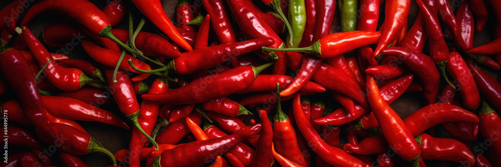 Spicy red chili pepper, eat local, organic market food, banner