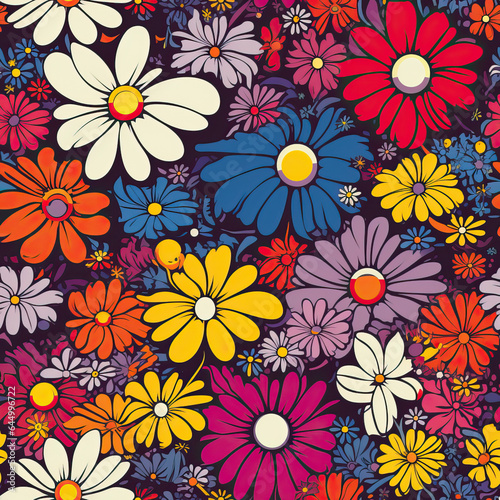 Hippie flowers art repeat pattern 70s 60s