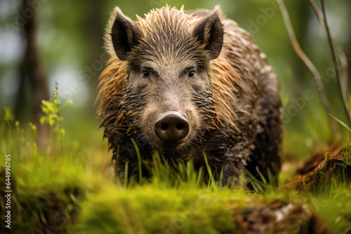 Wild Boar (Sus scrofa) on green grass