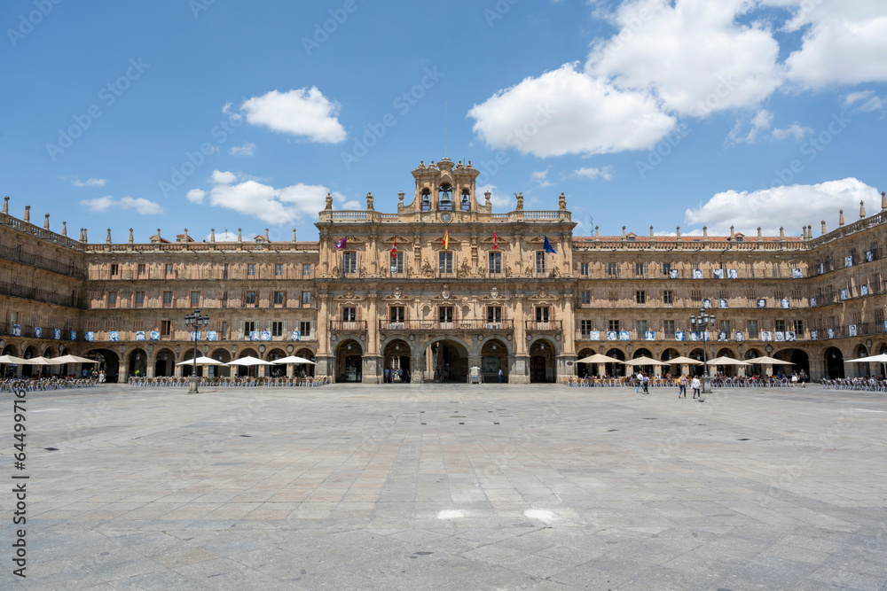 Salamanca, Spain - June 22, 2023: Plaza Mayor and Town Hall