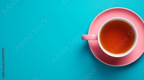 Minimalist Tea Cup on Bright Blue. Copy Space.