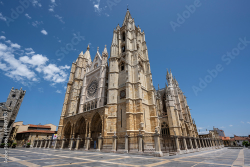 Leon, Spain - July 7, 2023: Cathedral of the city of Leon, Spain