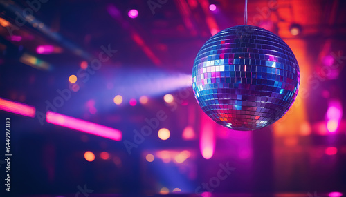 Large colorful multi-colored disco ball close-up on a bright background with copy space