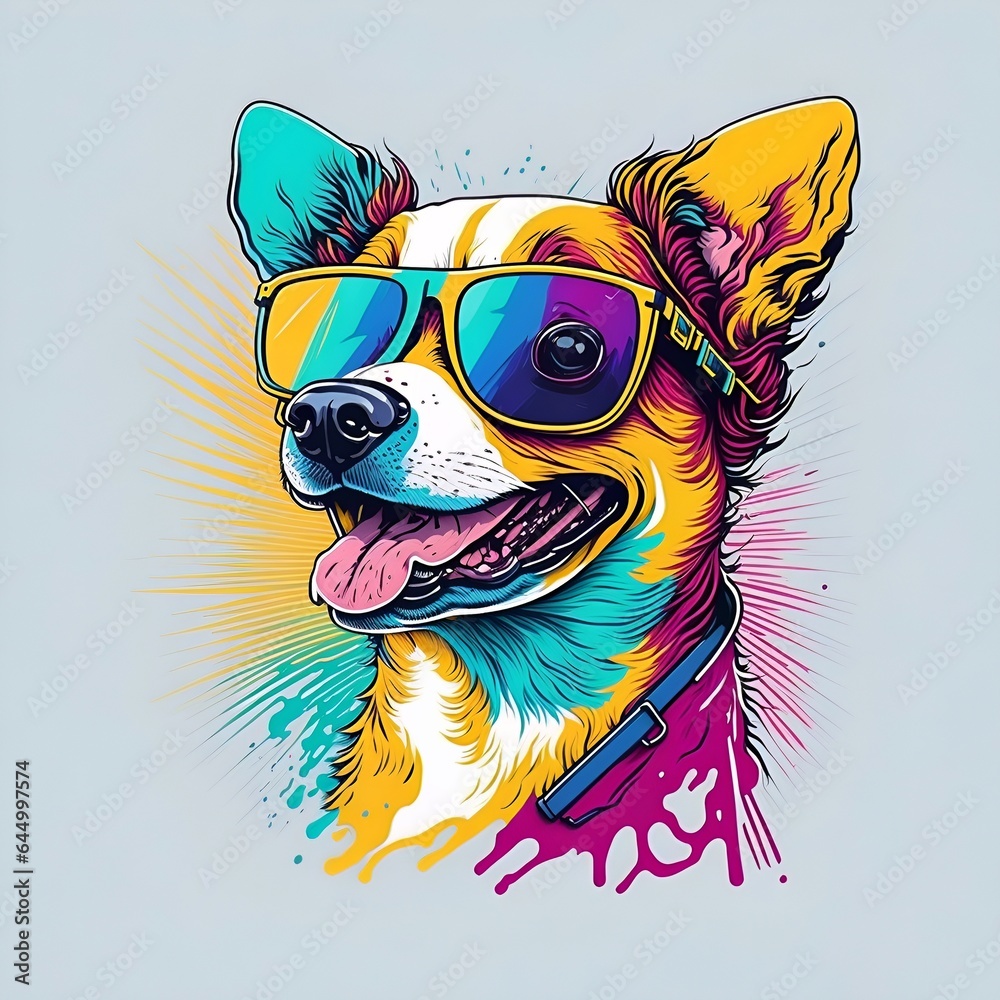 COLORFUL Graphic tshirt vector of a cute happy dog