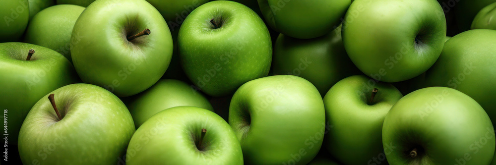 Green apples at local farmer market, banner Green apples at local farmer market, banner