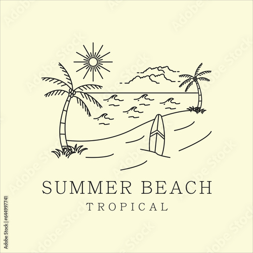 tropical island beach and beach scene logo line art graphic design icon template simple vector illustration