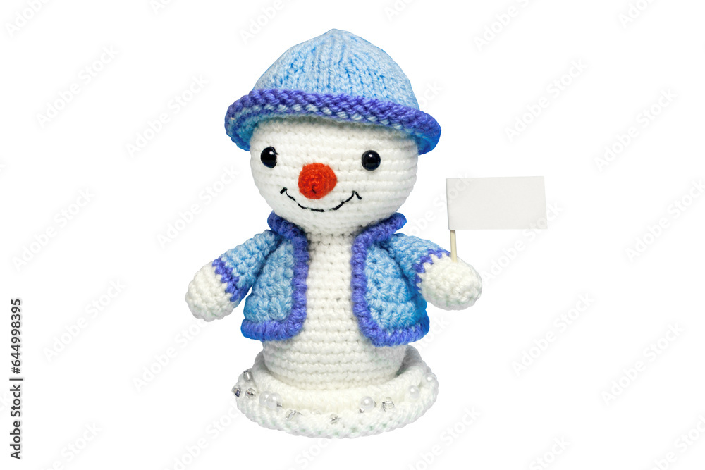 snowman, cheerful snowman with blank poster, space for text or advertising, isolated snowman, cheerful snowman with blank poster, space for text or advertising, isolated