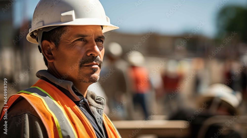Latin builder at a construction site created with Generative AI.