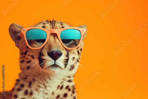 portrait of a leopard wearing sunglasses
