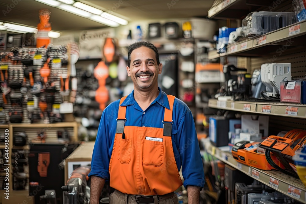 Smiling and happy hardware store worker Smiling and happy hardware store worker
