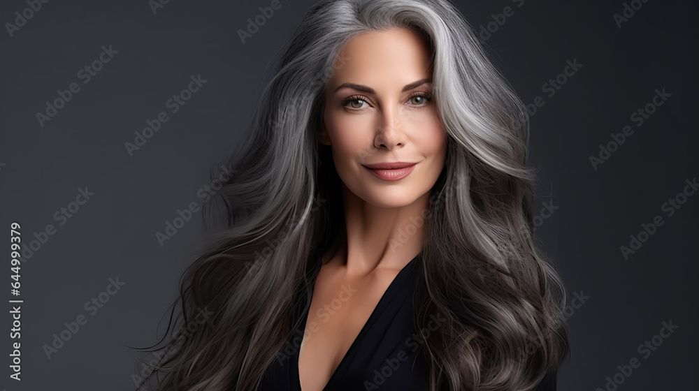 beauty portrait of caucasian woman with long grey hair, ai generated beauty portrait of caucasian woman with long grey hair, ai generated