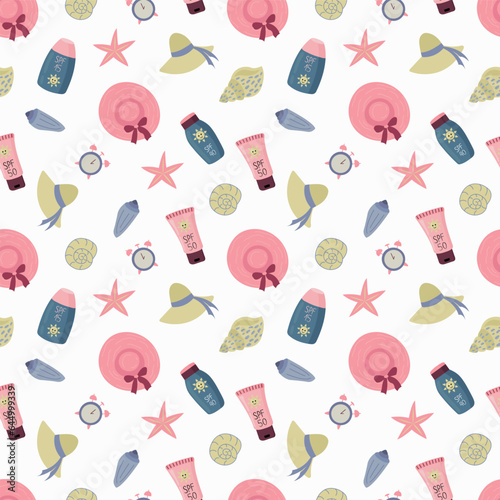 Seamless pattern with Sunscreens. Sunlight safety, sun rays safety.