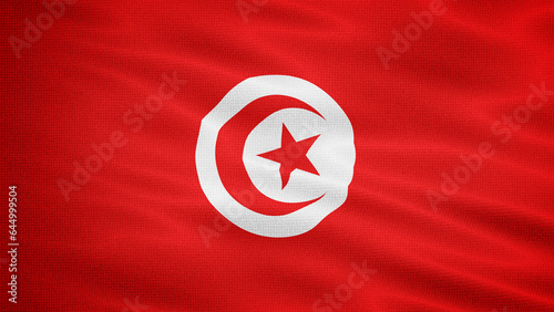 Waving Fabric Texture Of Tunisia National Flag Graphic Background
