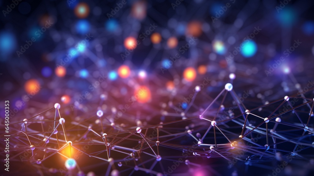 Big data and cybersecurity 3D illustration. Neural network and cloud ...