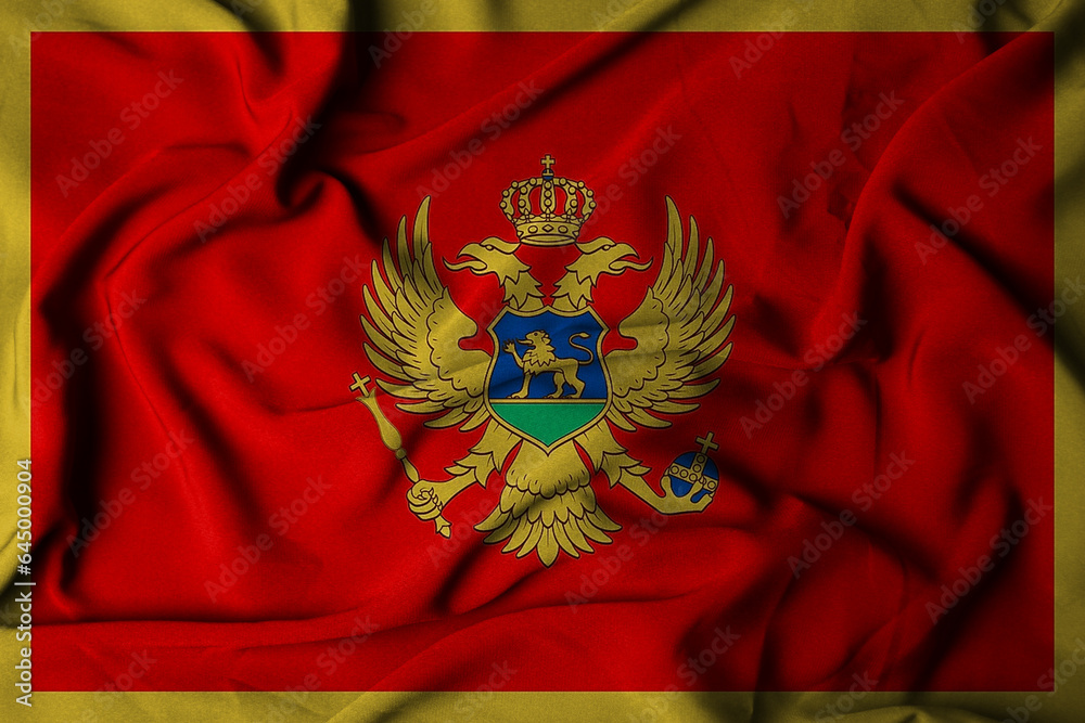selective focus of flag of montenegro, with waving fabric texture. 3d illustration selective focus of flag of montenegro, with waving fabric texture. 3d illustration