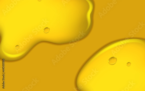 Organic serum or argan bubbles. Liquid golden drops of water, honey or oil. Collagen cosmetic essence. Falling gasoline yellow droplet.