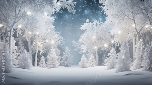Winter white forest with snow, Christmas background, Bright color. Generative Ai © hassanmim2021