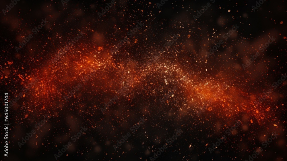 Black dark orange red brown shiny glitter abstract background with space. Twinkling glow stars effect. Like outer space, night sky, universe. Rusty, rough surface, grain - obrazy, fototapety, plakaty 