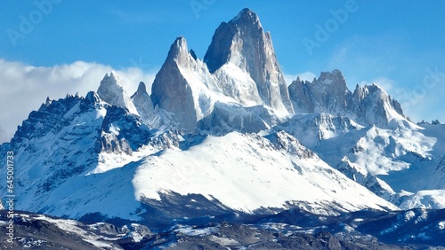 Fitz Roy Mountain At El Chalten In Patagonia Argentina. Nature Landscape. Travel Background. Patagonia Argentina. Downtown Cityscape. Fitz Roy Mountain At El Chalten In Patagonia Argentina. © ByDroneVideos