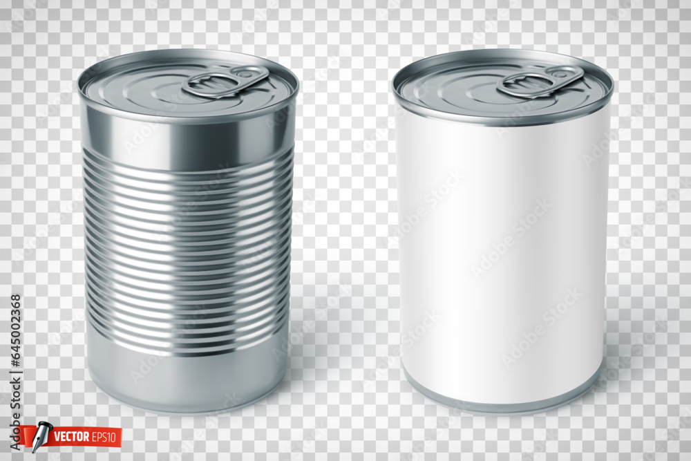 Vector realistic illustration of tin cans on a transparent background.
Vector realistic illustration of tin cans on a transparent background.