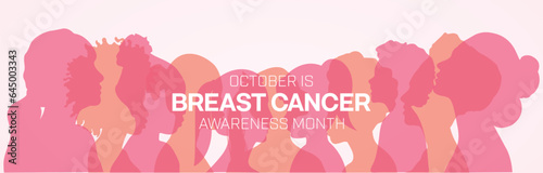 Photographie Breast Cancer Awareness Month design banner with pink women silhouette