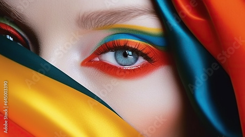 Highly detailed and close up beauty of woman's face with colorful makeup made with generative ai