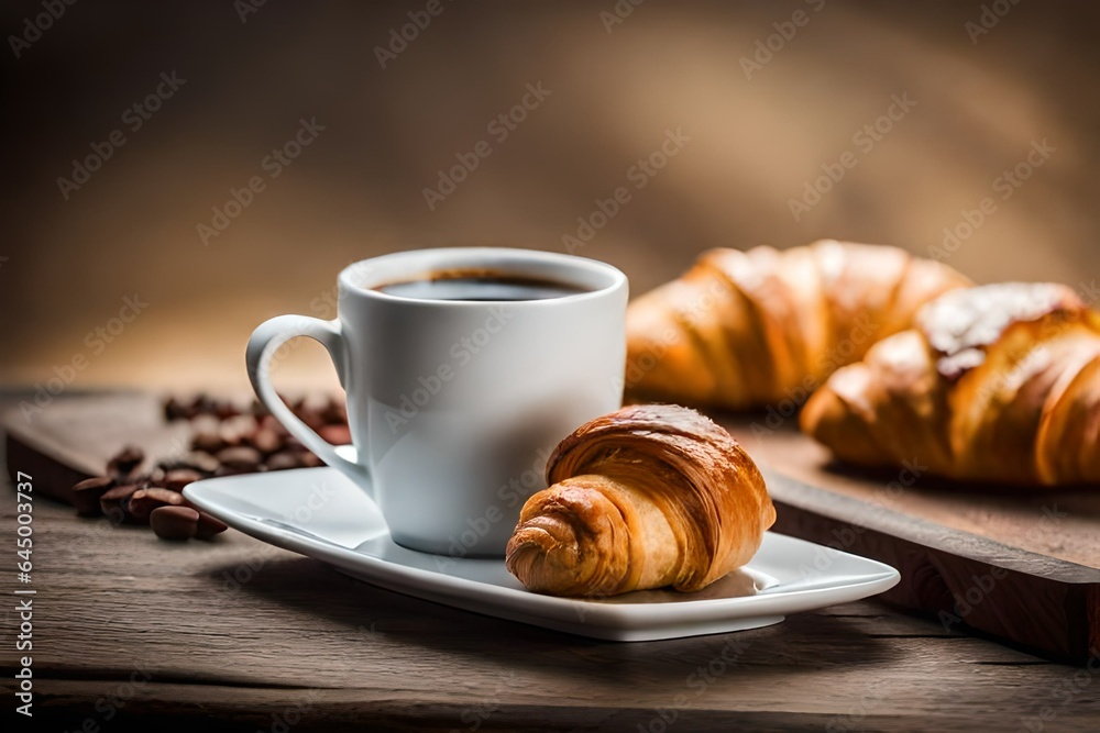 cup of coffee and croissant cup of coffee and croissant