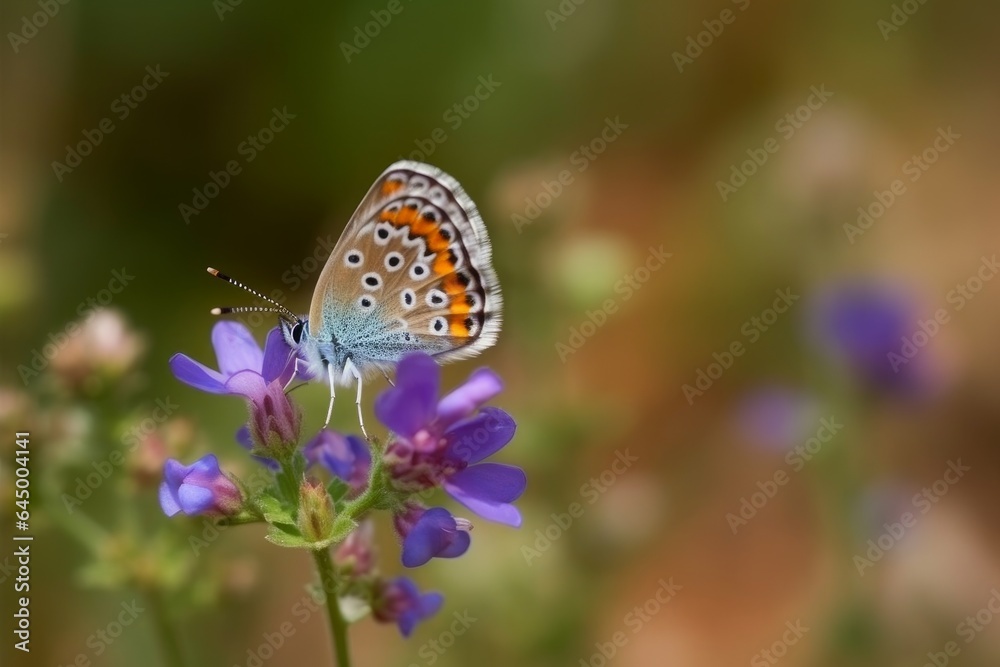 Obraz premium A butterfly perched on a vibrant purple flower