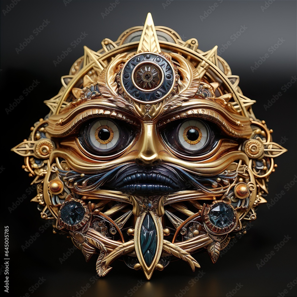 Naklejka premium Gold Sign In The Form Of A Mystical Image And Filigree Engraving. Generative AI 