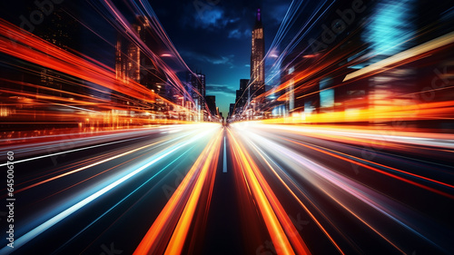 Car motion trails. Speed light streaks background with blurred fast moving light effect, Racing cars dynamic flash effects city road with long exposure night lights. Generative AI