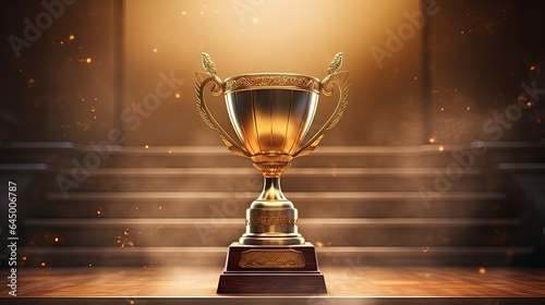 Gold champion trophy on winner podium stage